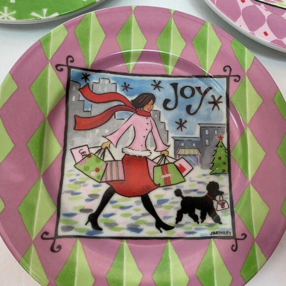 J Brinley Plates Cheer Peace Joy Small Holiday Decorative 6" across Lot of 3 - Picture 6 of 8